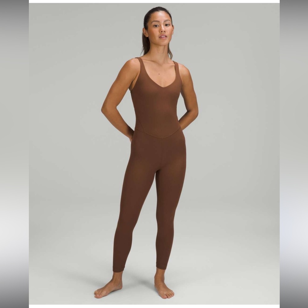 LULULEMON ALIGN RIBBED BODYSUIT 25” ROASTED BROWN SIZE 2 - Picture 2 of 6